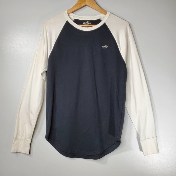 Hollister Raglan Sleeve Curved Hem Tee Black White Size Small - Picture 8 of 8